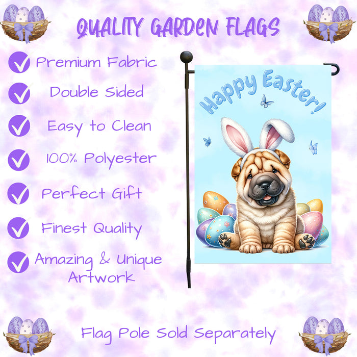 Shar Pei Dog Easter Garden Flag Eggs Porch Lawn Outdoor Decor 12x18 Inches 12x18 Inch Single Side and Double Sided