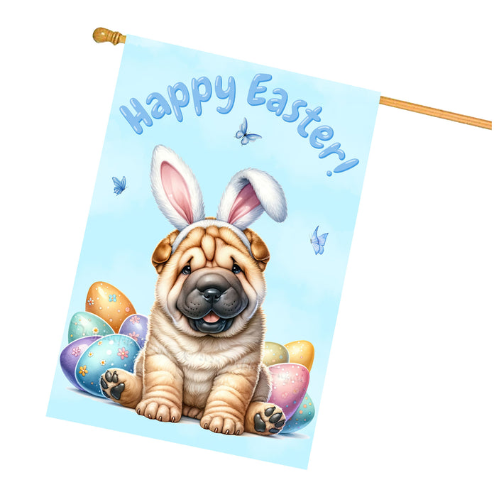 Shar Pei Spring Easter Puppy House Flag Home Outdoor Decorative Dog Flag Gifts 28x40 Inch Double-Sided