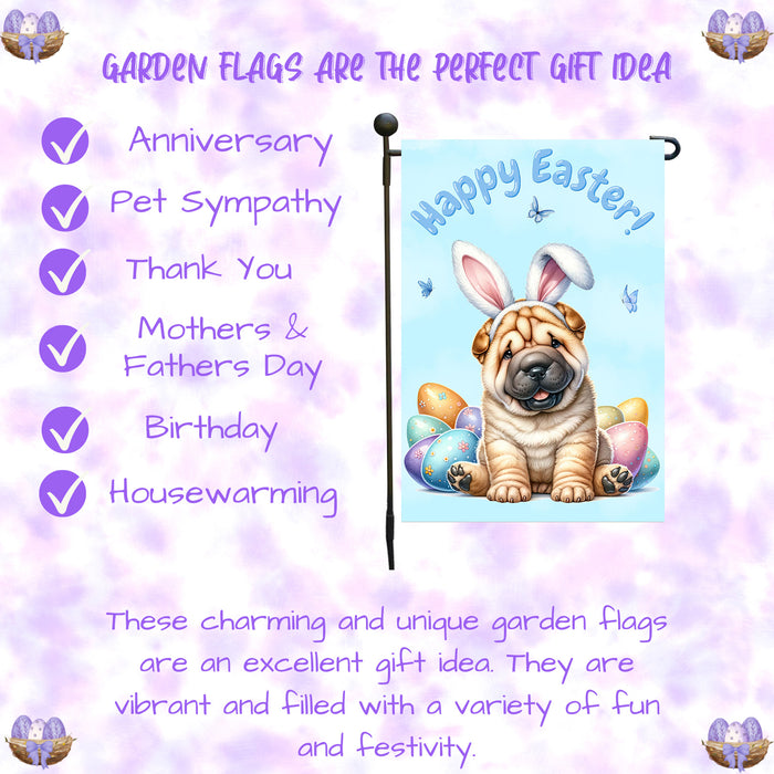 Shar Pei Dog Easter Garden Flag Eggs Porch Lawn Outdoor Decor 12x18 Inches 12x18 Inch Single Side and Double Sided