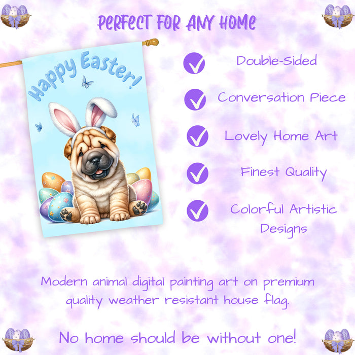 Shar Pei Spring Easter Puppy House Flag Home Outdoor Decorative Dog Flag Gifts 28x40 Inch Double-Sided