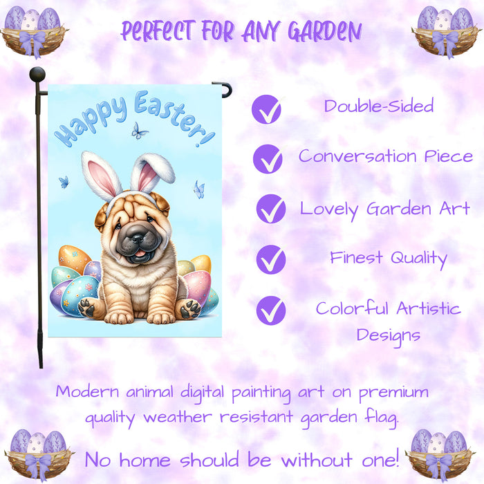 Shar Pei Dog Easter Garden Flag Eggs Porch Lawn Outdoor Decor 12x18 Inches 12x18 Inch Single Side and Double Sided