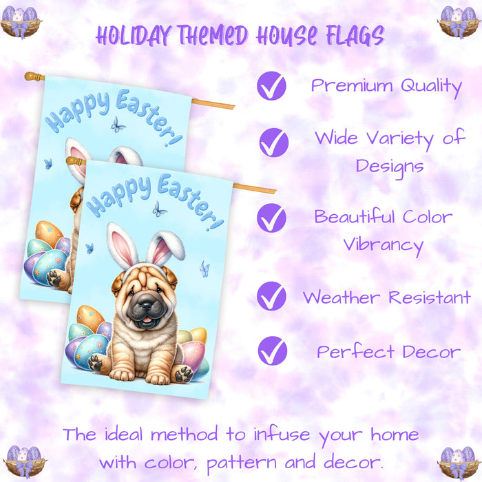 Shar Pei Spring Easter Puppy House Flag Home Outdoor Decorative Dog Flag Gifts 28x40 Inch Double-Sided