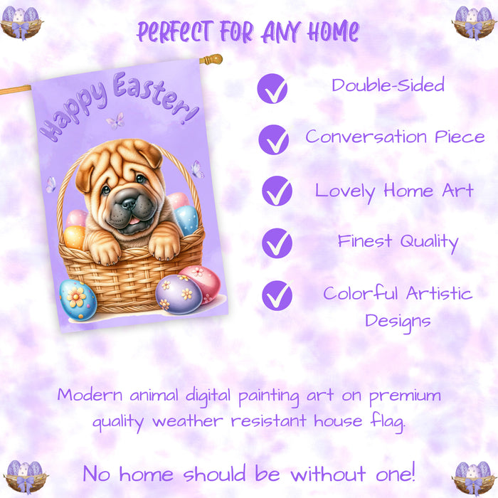 Shar Pei Easter Dog House Flag Spring Yard Lawn Garden Décor Gifts for Pet Dad 28x40 Inch Double-Sided