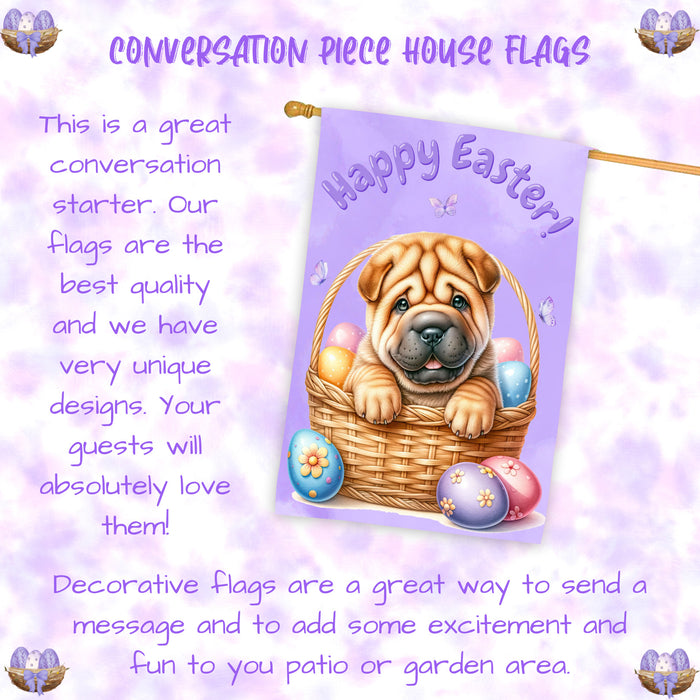 Shar Pei Easter Dog House Flag Spring Yard Lawn Garden Décor Gifts for Pet Dad 28x40 Inch Double-Sided