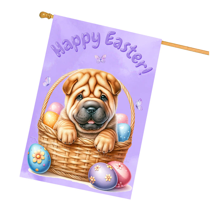 Shar Pei Easter Dog House Flag Spring Yard Lawn Garden Décor Gifts for Pet Dad 28x40 Inch Double-Sided