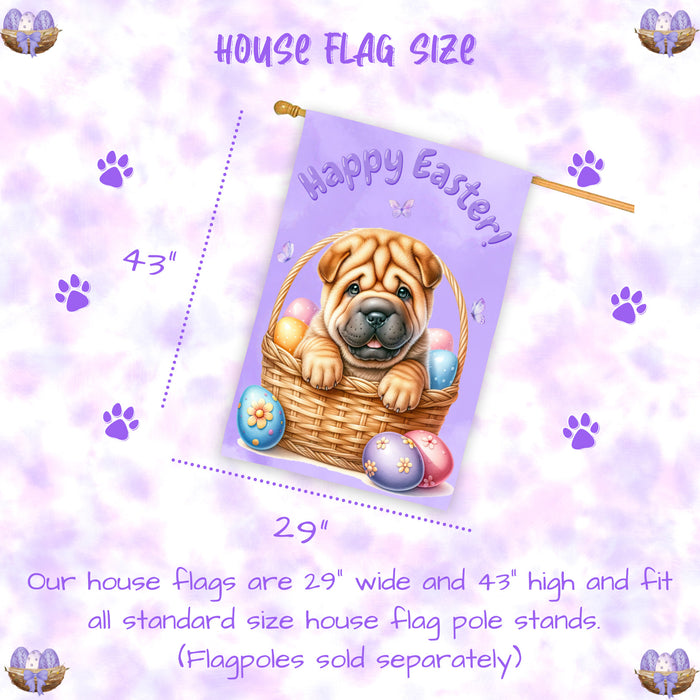 Shar Pei Easter Dog House Flag Spring Yard Lawn Garden Décor Gifts for Pet Dad 28x40 Inch Double-Sided