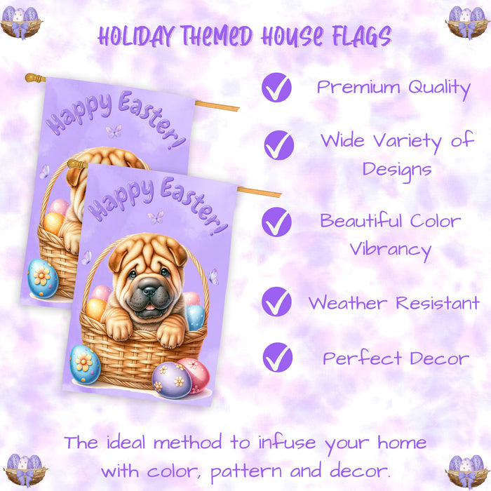 Shar Pei Easter Dog House Flag Spring Yard Lawn Garden Décor Gifts for Pet Dad 28x40 Inch Double-Sided