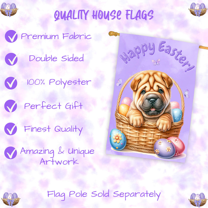 Shar Pei Easter Dog House Flag Spring Yard Lawn Garden Décor Gifts for Pet Dad 28x40 Inch Double-Sided