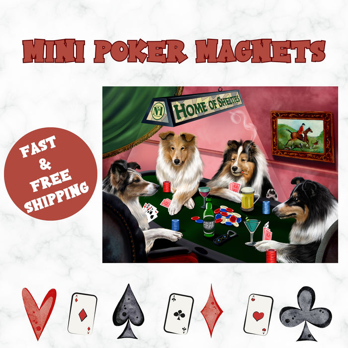 Home Of Shelties 4 Dogs Playing Poker Magnet Mini (3.5" x 2")