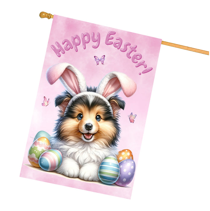 Shetland Sheepdog Easter House Flag Puppy Eggs Spring Outdoor Yard Décor Gifts 28x40 Inch Double-Sided