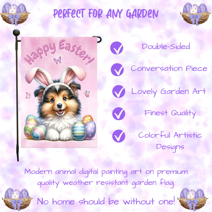 Shetland Sheepdog Farmhouse Easter Garden Flag Puppy Porch Yard Outdoor Décor 12x18 Inch Single Side and Double Sided