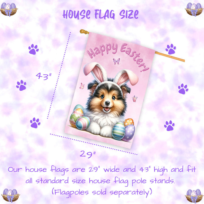 Shetland Sheepdog Easter House Flag Puppy Eggs Spring Outdoor Yard Décor Gifts 28x40 Inch Double-Sided