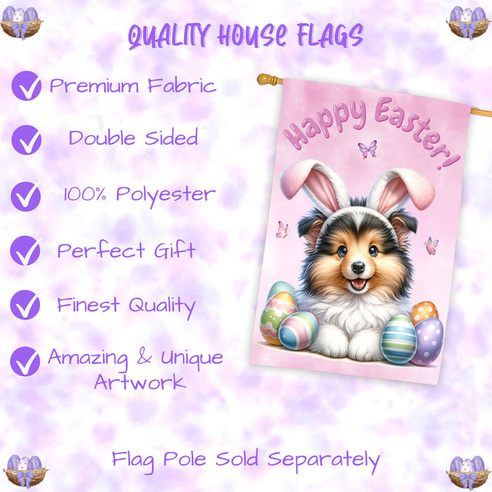Shetland Sheepdog Easter House Flag Puppy Eggs Spring Outdoor Yard Décor Gifts 28x40 Inch Double-Sided