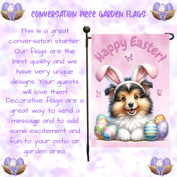 Shetland Sheepdog Farmhouse Easter Garden Flag Puppy Porch Yard Outdoor Décor 12x18 Inch Single Side and Double Sided