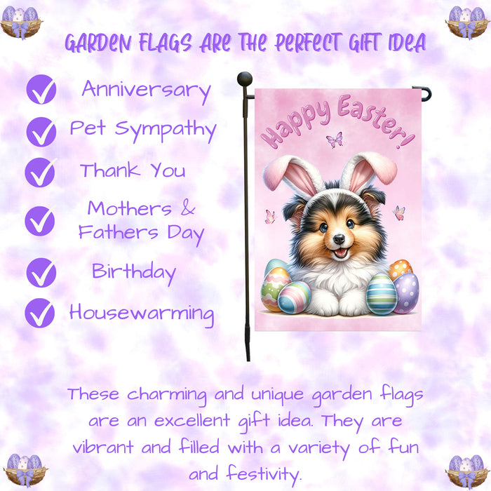 Shetland Sheepdog Farmhouse Easter Garden Flag Puppy Porch Yard Outdoor Décor 12x18 Inch Single Side and Double Sided