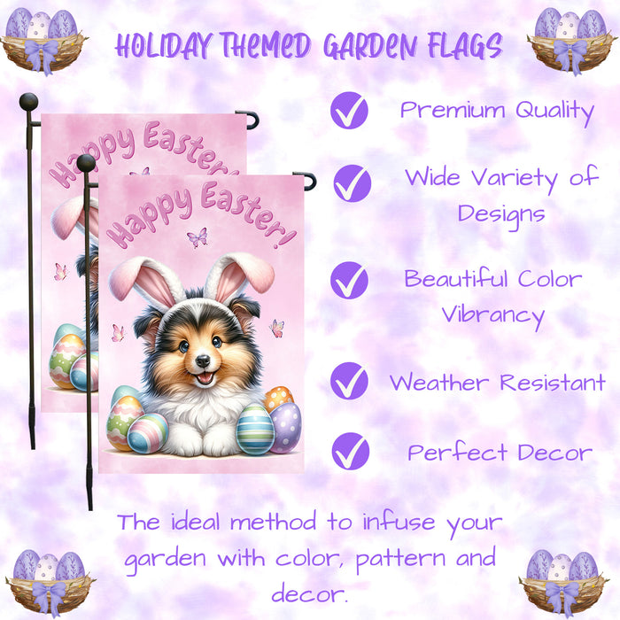 Shetland Sheepdog Farmhouse Easter Garden Flag Puppy Porch Yard Outdoor Décor 12x18 Inch Single Side and Double Sided