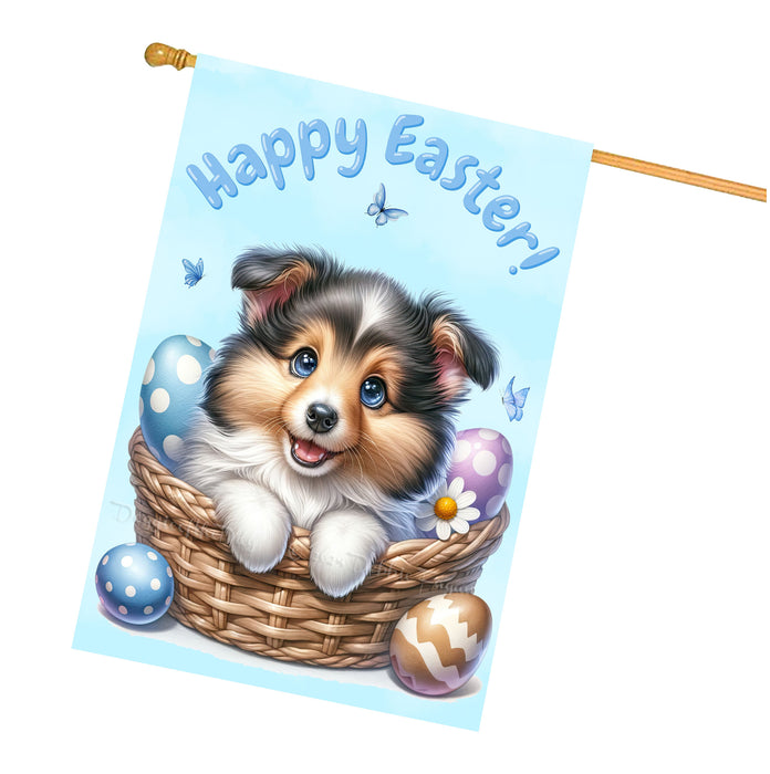 Shetland Sheepdog Spring Easter Puppy House Flag Yard Lawn Seasonal Décor Gifts 28x40 Inch Double-Sided