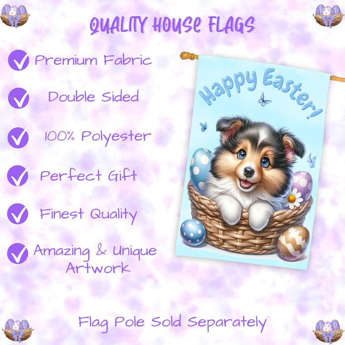 Shetland Sheepdog Spring Easter Puppy House Flag Yard Lawn Seasonal Décor Gifts 28x40 Inch Double-Sided