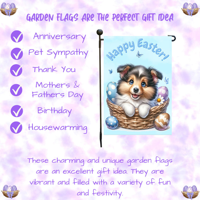Shetland Sheepdog Easter Garden Flag Puppy Eggs Spring Farmhouse Yard Décor 12x18 Inch Single Side and Double Sided