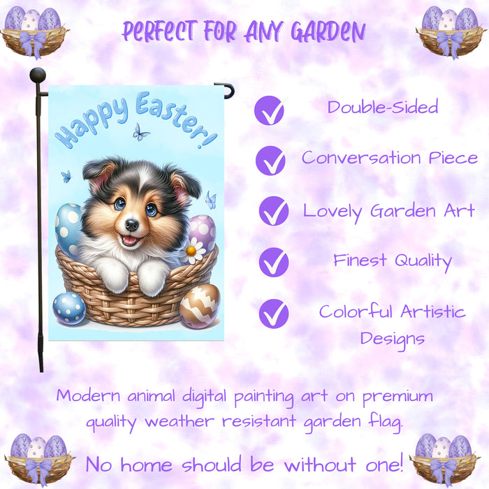 Shetland Sheepdog Easter Garden Flag Puppy Eggs Spring Farmhouse Yard Décor 12x18 Inch Single Side and Double Sided