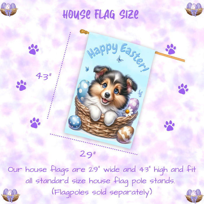 Shetland Sheepdog Spring Easter Puppy House Flag Yard Lawn Seasonal Décor Gifts 28x40 Inch Double-Sided