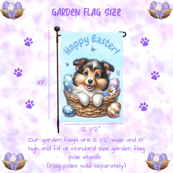 Shetland Sheepdog Easter Garden Flag Puppy Eggs Spring Farmhouse Yard Décor 12x18 Inch Single Side and Double Sided