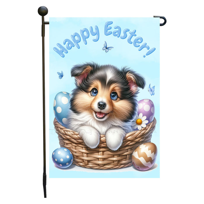 Shetland Sheepdog Easter Garden Flag Puppy Eggs Spring Farmhouse Yard Décor 12x18 Inch Single Side and Double Sided
