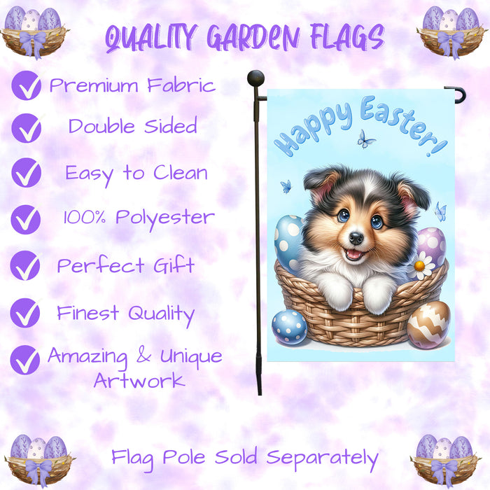 Shetland Sheepdog Easter Garden Flag Puppy Eggs Spring Farmhouse Yard Décor 12x18 Inch Single Side and Double Sided