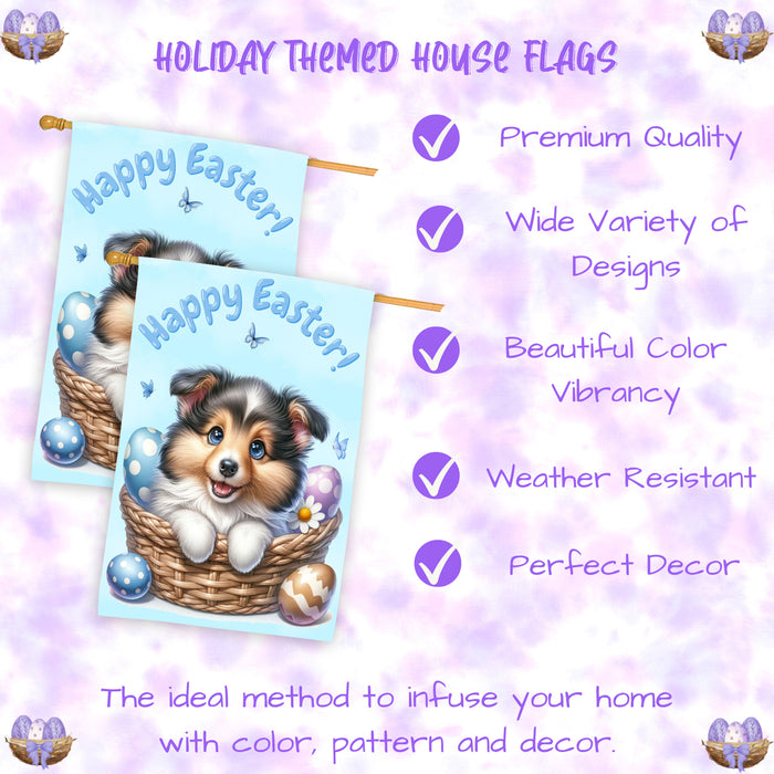Shetland Sheepdog Spring Easter Puppy House Flag Yard Lawn Seasonal Décor Gifts 28x40 Inch Double-Sided