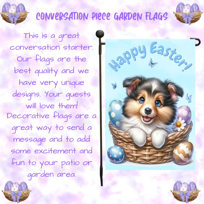 Shetland Sheepdog Easter Garden Flag Puppy Eggs Spring Farmhouse Yard Décor 12x18 Inch Single Side and Double Sided