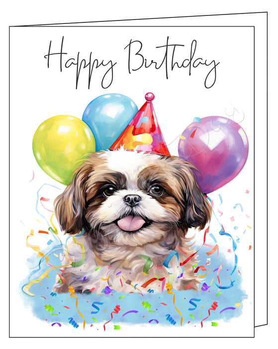 Happy Birthday Greeting Cards Shih Tzu - Cute Note Cards for Dog Lovers - Blank Inside Envelope Included, GCHB00269
