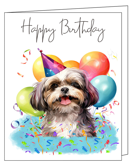 Happy Birthday Greeting Cards Shih Tzu - Cute Note Cards for Dog Lovers - Blank Inside Envelope Included, GCHB00271