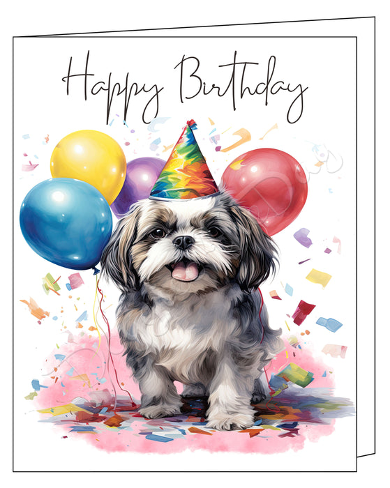 Happy Birthday Greeting Cards Shih Tzu - Cute Note Cards for Dog Lovers - Blank Inside Envelope Included, GCHB00272
