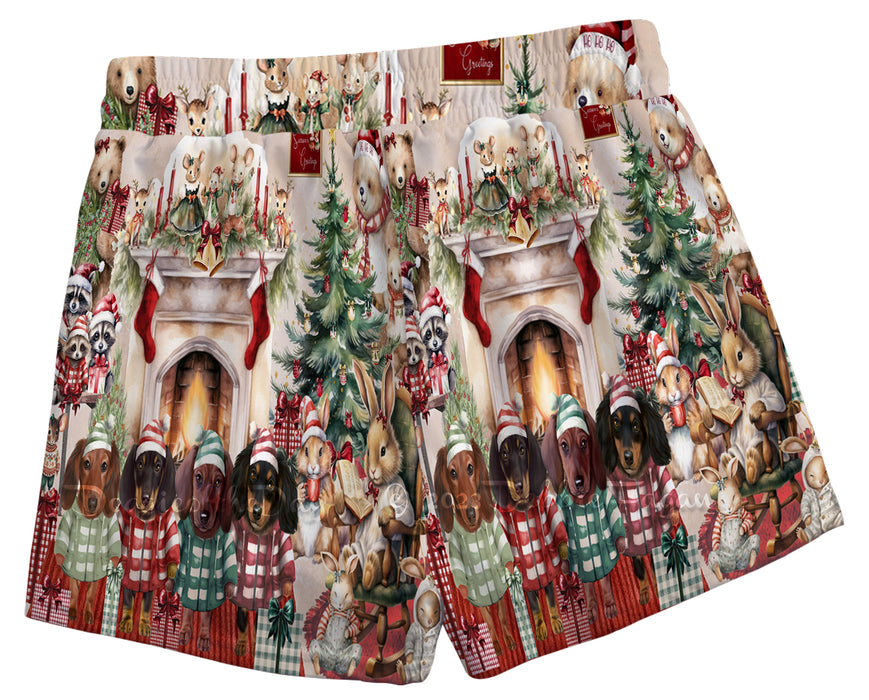 Dachshund Dog Women's Casual Shorts, Winter Furry Friends, All-Over Print Pet Theme Shorts
