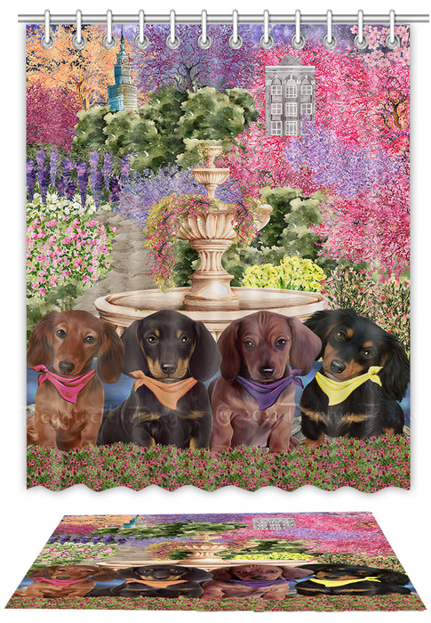 Floral Park Dachshund Dog Bath Mat and Shower Curtain Combo