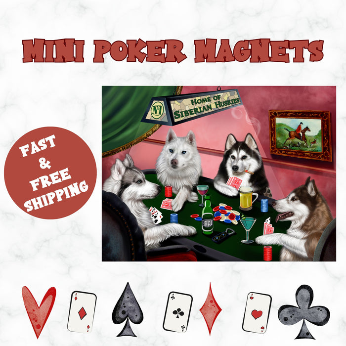 Home Of Siberian Huskies 4 Dogs Playing Poker Magnet Mini (3.5" x 2")