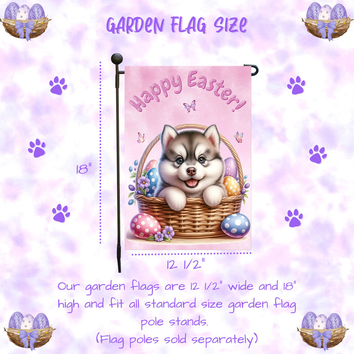 Siberian Husky Easter Porch Garden Flag Dog Bunny Ears Eggs Spring Outdoor Décor 12x18 Inch Single Side and Double Sided