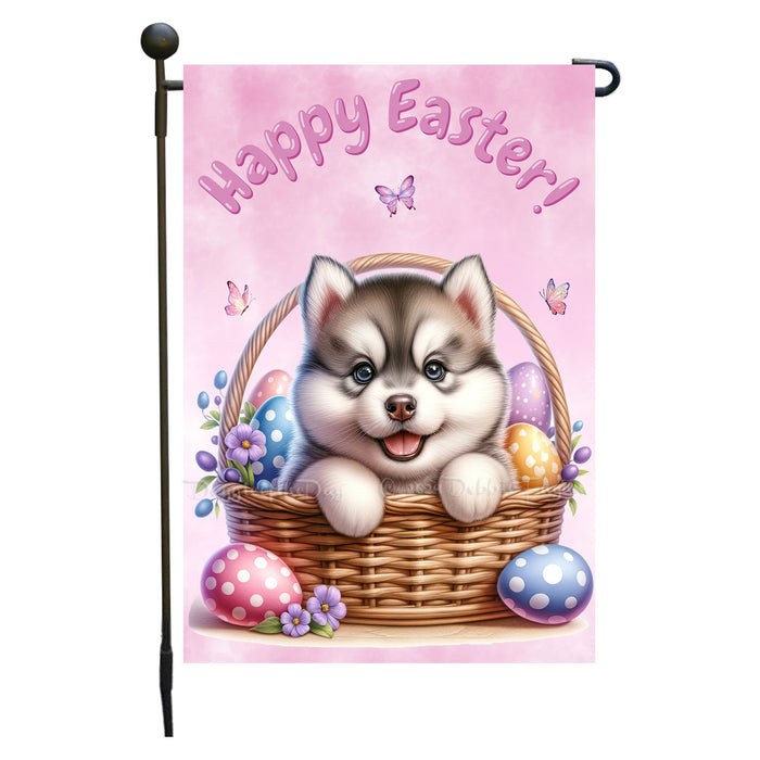 Siberian Husky Easter Porch Garden Flag Dog Bunny Ears Eggs Spring Outdoor Décor 12x18 Inch Single Side and Double Sided
