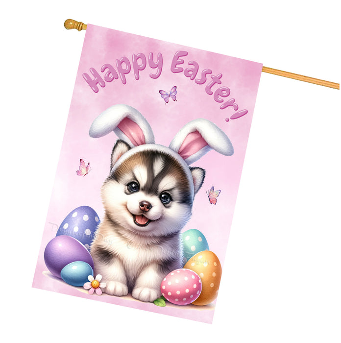 Siberian Husky Easter Dog House Flag Farmhouse Spring Porch Décor Gifts for Mom 28x40 Inch Double-Sided
