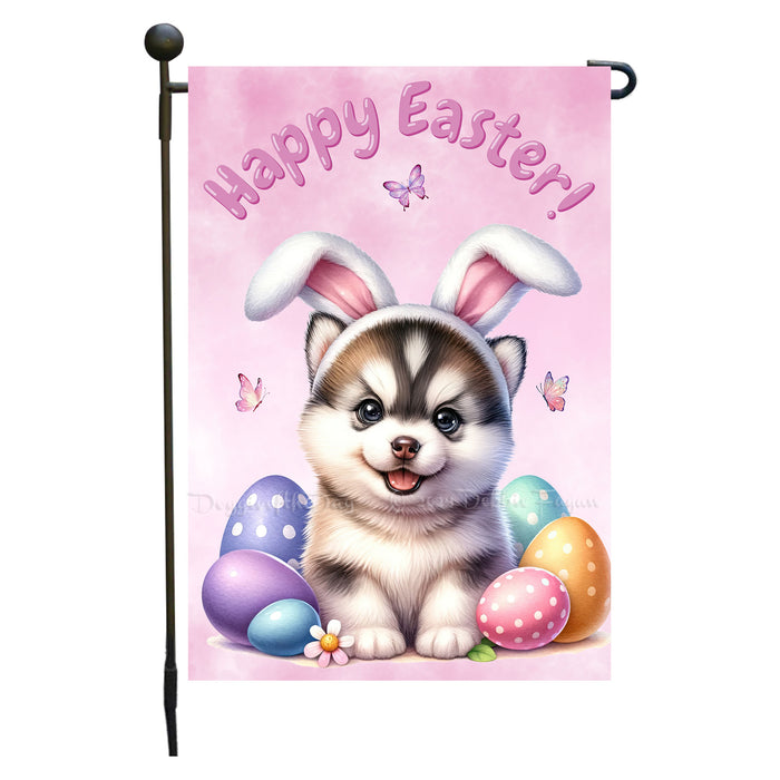 Siberian Husky Dog Easter Garden Flag Eggs Porch Lawn Outdoor Decor 12x18 Inch Single Side and Double Sided