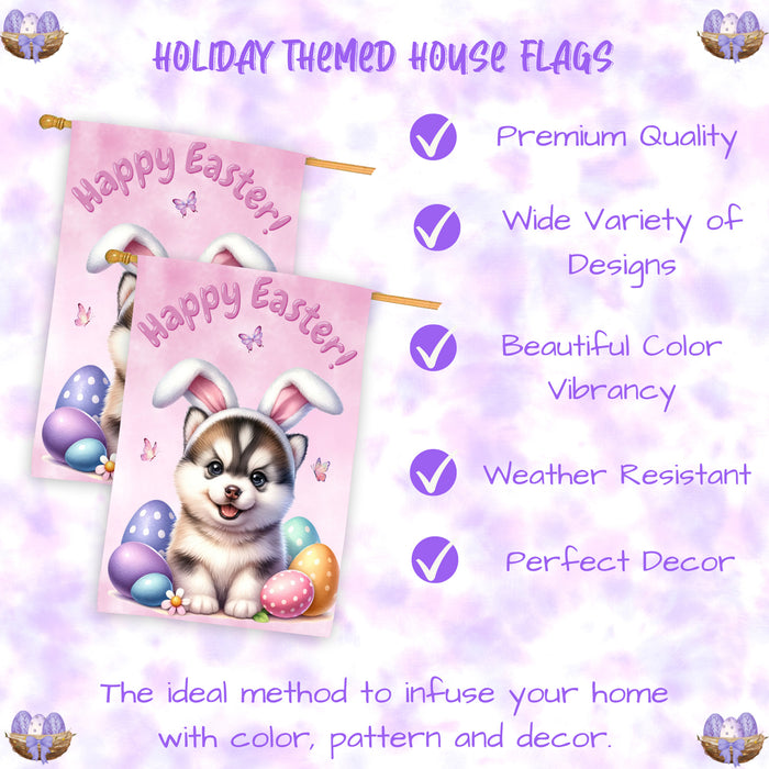 Siberian Husky Easter Dog House Flag Farmhouse Spring Porch Décor Gifts for Mom 28x40 Inch Double-Sided