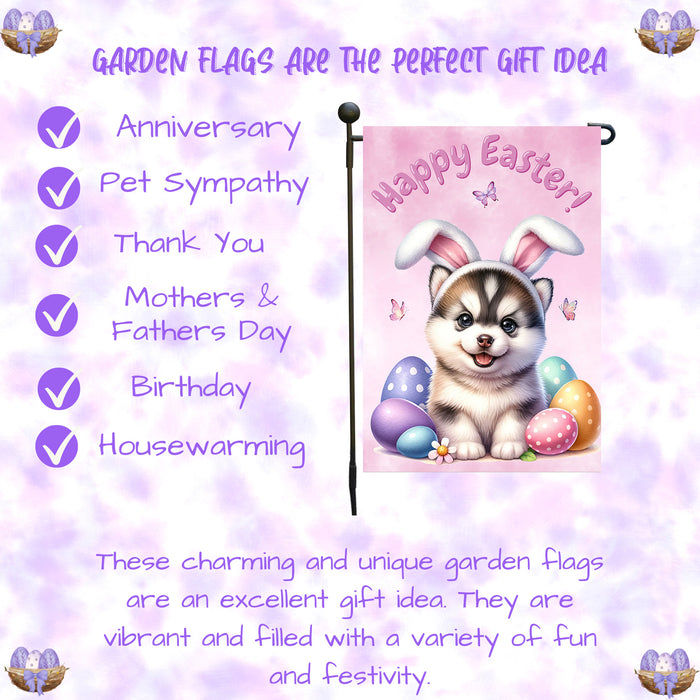 Siberian Husky Dog Easter Garden Flag Eggs Porch Lawn Outdoor Decor 12x18 Inch Single Side and Double Sided