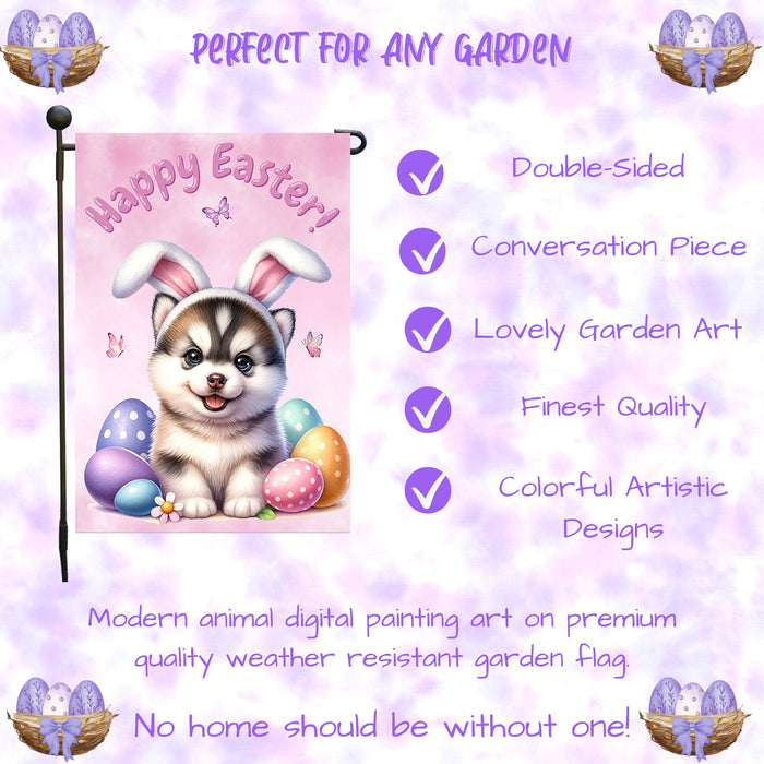 Siberian Husky Dog Easter Garden Flag Eggs Porch Lawn Outdoor Decor 12x18 Inch Single Side and Double Sided