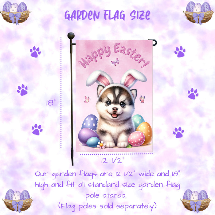 Siberian Husky Dog Easter Garden Flag Eggs Porch Lawn Outdoor Decor 12x18 Inch Single Side and Double Sided