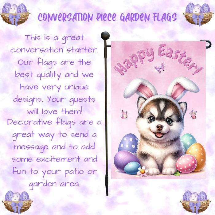 Siberian Husky Dog Easter Garden Flag Eggs Porch Lawn Outdoor Decor 12x18 Inch Single Side and Double Sided