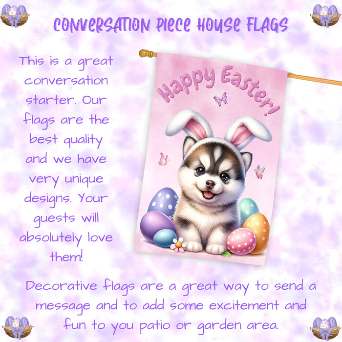Siberian Husky Easter Dog House Flag Farmhouse Spring Porch Décor Gifts for Mom 28x40 Inch Double-Sided