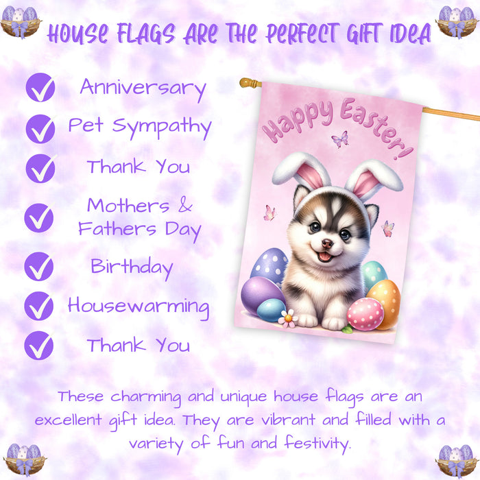 Siberian Husky Easter Dog House Flag Farmhouse Spring Porch Décor Gifts for Mom 28x40 Inch Double-Sided