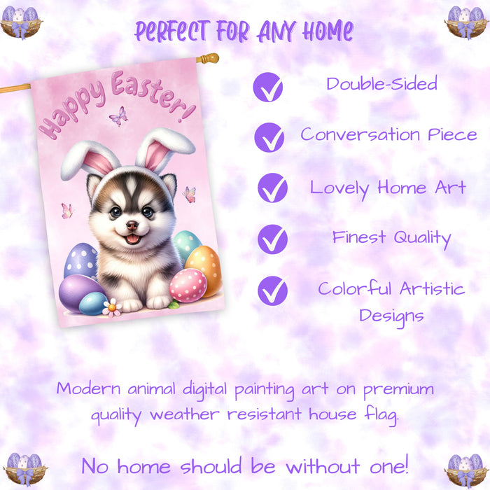 Siberian Husky Easter Dog House Flag Farmhouse Spring Porch Décor Gifts for Mom 28x40 Inch Double-Sided