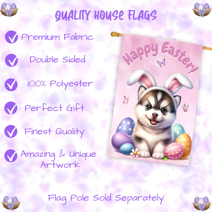 Siberian Husky Easter Dog House Flag Farmhouse Spring Porch Décor Gifts for Mom 28x40 Inch Double-Sided