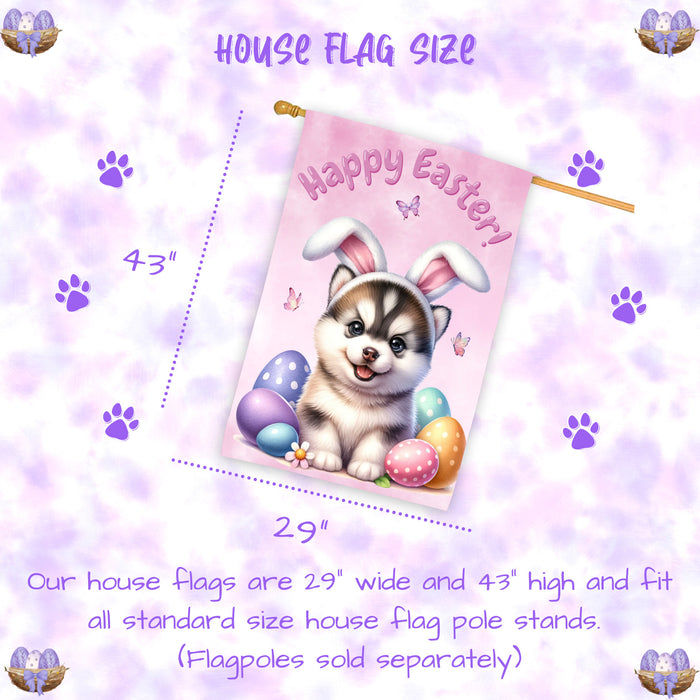 Siberian Husky Easter Dog House Flag Farmhouse Spring Porch Décor Gifts for Mom 28x40 Inch Double-Sided